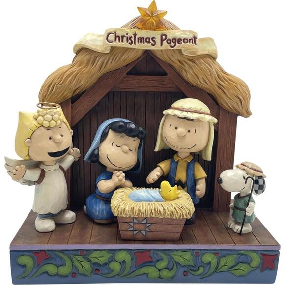 Enesco Peanuts by Jim Shore Christmas Pageant Nativity Scene Lit Figurine NIB